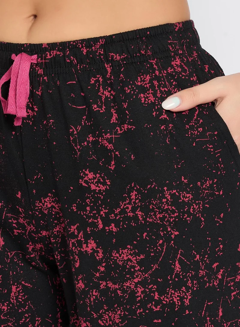 Clovia Black Printed Button Down Night Suit in Black - 100% Cotton for Women | Best Price UAE